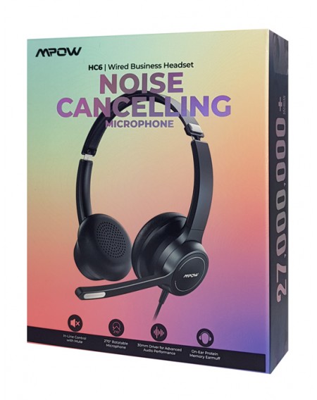 MPOW headset HC6, μικρόφωνο με noise canceling, 3.5mm & USB, μαύρο-ασημί