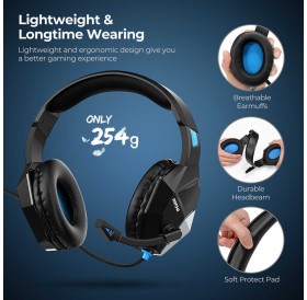 MPOW gaming headset BMBH414ADSD LED, multiplatform, 3.5mm, μαύρο-μπλε