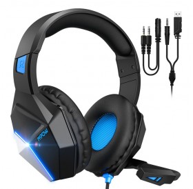 MPOW gaming headset BMBH414ADSD LED, multiplatform, 3.5mm, μαύρο-μπλε