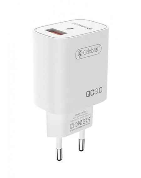 CELEBRAT φορτιστής τοίχου C-H2-EU, USB QC3.0, 18W, λευκός