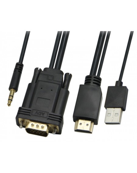 POWERTECH καλώδιο HDMI & USB σε VGA & 3.5mm CAB-H111, 1080p, 5m, μαύρο