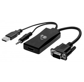 POWERTECH αντάπτορας VGA σε HDMI + 3.5mm + USB CAB-H142, 1080p, μαύρος