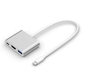 POWERTECH αντάπτορας USB-C σε USB 3.0/USB-C/HDMI CAB-UC004, ασημί