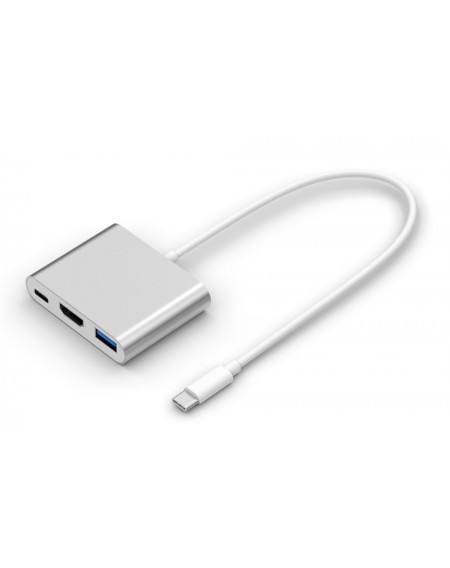 POWERTECH αντάπτορας USB-C σε USB 3.0/USB-C/HDMI CAB-UC004, ασημί