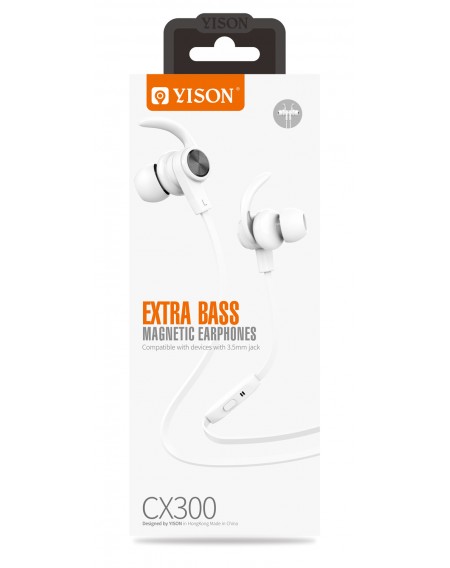 YISON Earphones με μικρόφωνο CX300, on/off, 1.2m, με μαγνήτη, λευκά