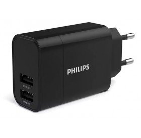 PHILIPS φορτιστής τοίχου DLP2620-12, 2x USB, 17W, μαύρος