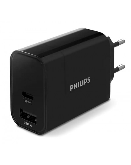 PHILIPS φορτιστής τοίχου DLP2621-12, USB & Type-C, 30W, μαύρος