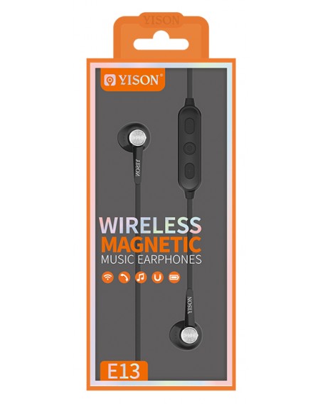 YISON Bluetooth earphones E13-BK με μικρόφωνο HD, Magnetic, 10mm, μαύρα