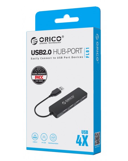 ORICO USB Hub FL01, 4x USB, μαύρο