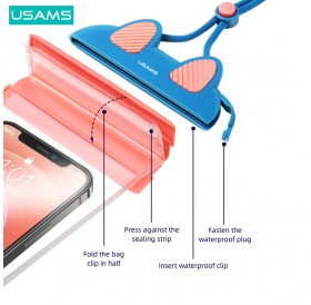 USAMS αδιάβροχη θήκη κινητού US-YD010, έως 7", IPX8, ροζ
