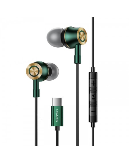USAMS earphones με μικρόφωνο US-SJ482, Type-C, 10mm, 1.2m, πράσινα