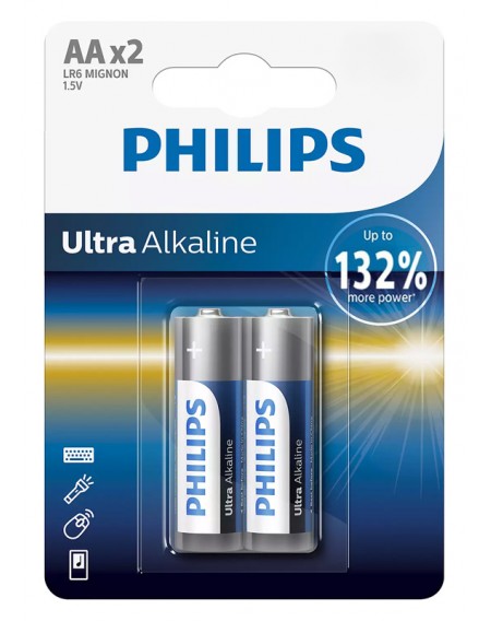 PHILIPS Ultra αλκαλικές μπαταρίες LR6E2B/10, AA LR6 1.5V, 2τμχ
