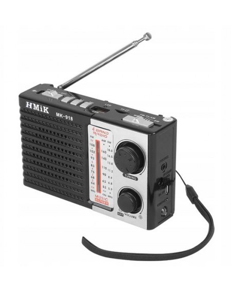 HMIK φορητό ραδιόφωνο & ηχείο MK-918 με φακό, USB/TF/AUX, μαύρο