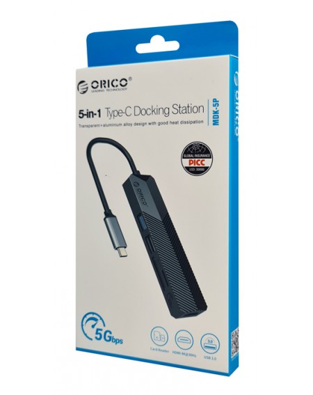 ORICO docking station MDK-5P, HDMI/2x USB/SD & TF, 4K, μαύρο