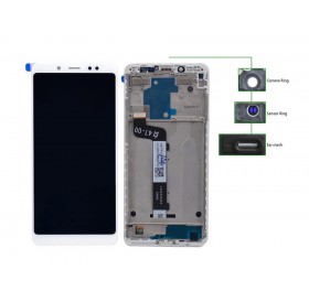LCD για Xiaomi Note 5 Pro, Camera-Sensor ring, ear mesh, με frame, λευκή