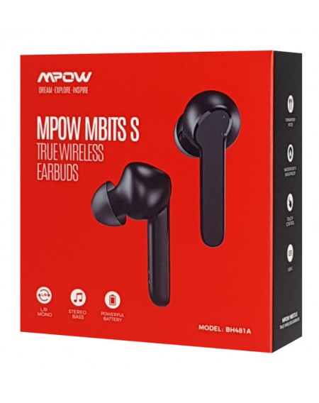 MPOW earphones με θήκη φόρτισης Mbits S BH481A, True Wireless, μαύρα