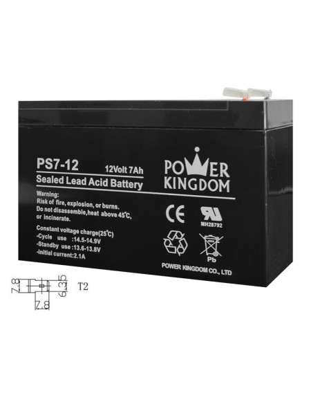 POWER KINGDOM μπαταρία μολύβδου PS7-12, 12Volt 7Ah, T2
