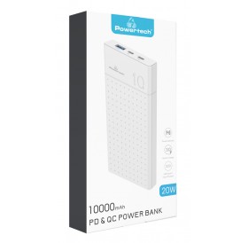 POWERTECH power bank PT-1002 10000mAh, 2x output, PD 20W & QC 18W, λευκό