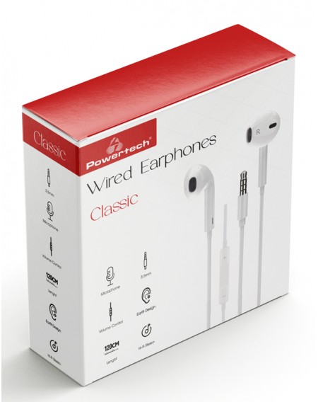 POWERTECH earphones με μικρόφωνο Classic, 3.5mm, 1.2m, λευκά