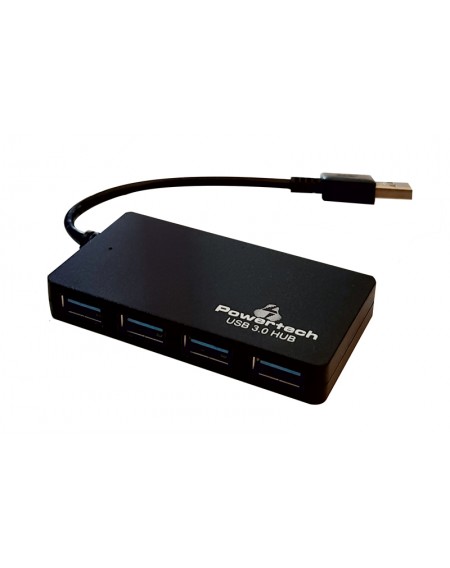 POWERTECH USB hub PT-705, 4x USB, DC port, μαύρο