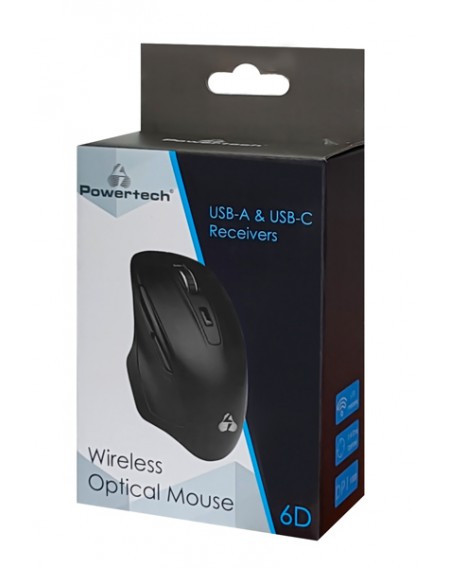 POWERTECH ασύρματο ποντίκι PT-853, 1000DPI, Nano USB-A & USB-C, μαύρο