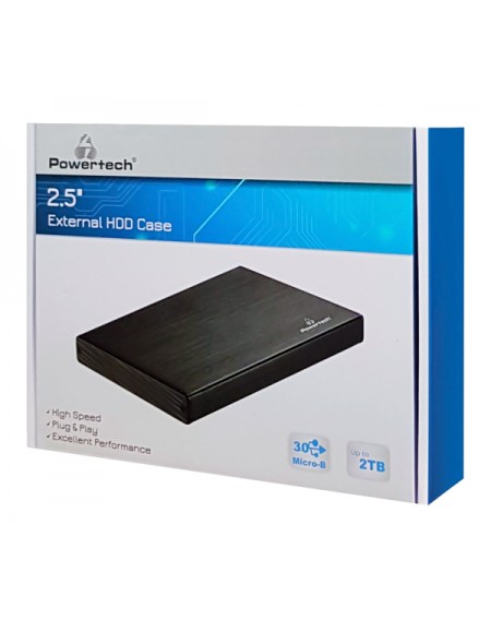 POWERTECH εξωτερική θήκη PT-867 για HDD 2.5", USB 3.0, έως 2ΤΒ, μαύρη