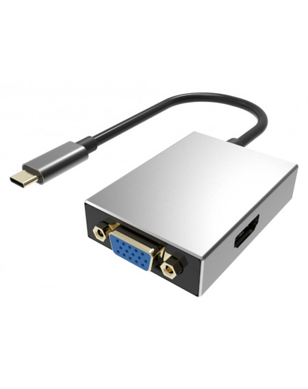 POWERTECH αντάπτορας Type-C σε VGA/HDMI PTH-050, με USB 3.0, γκρι