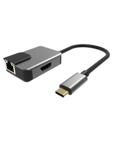 POWERTECH αντάπτορας USB Type-C σε HDMI + RJ45 + PD PTH-053, 4K, γκρι