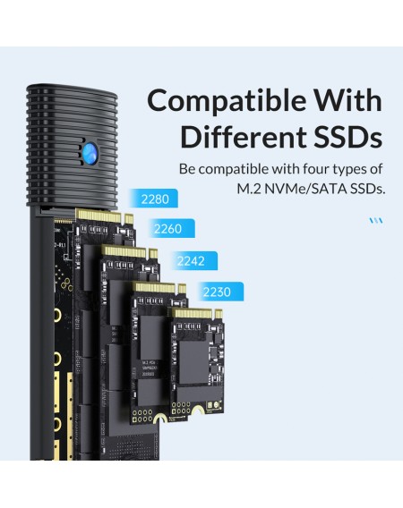 ORICO θήκη για Μ.2 & M.2 NVMe SSD PWDM2-G2, 10Gbps, έως 4TB, μαύρη