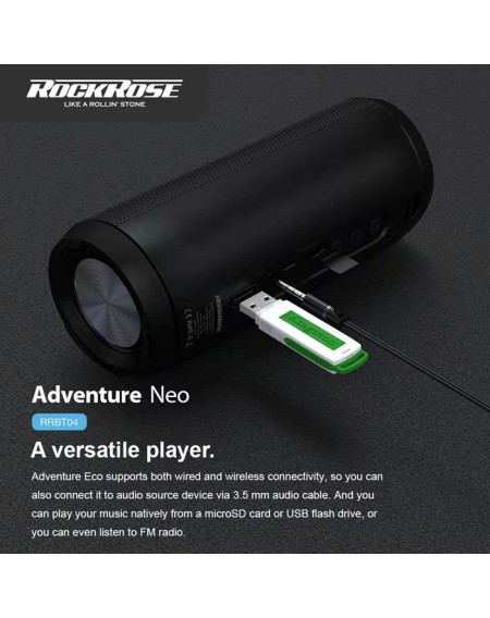 ROCKROSE φορητό ηχείο Adventure Neo, 10W, BT/SD/AUX/USB, FM, μαύρο
