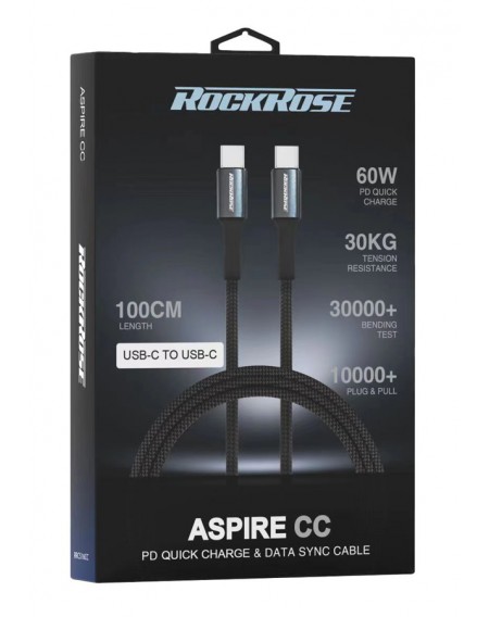 ROCKROSE καλώδιο USB-C σε USB-C Aspire CC, 60W PD, 1m, μαύρο