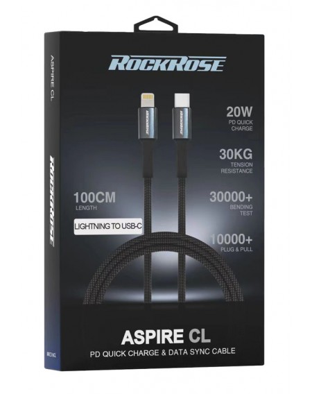 ROCKROSE καλώδιο USB-C σε Lightning Aspire CL, 20W PD, 1m, μαύρο