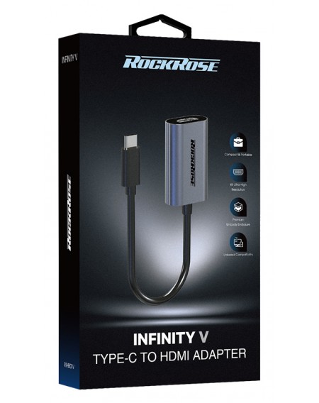 ROCKROSE αντάπτορας Type-C σε HDMI Infinity V, μεταλλικός, γκρι-μαύρο