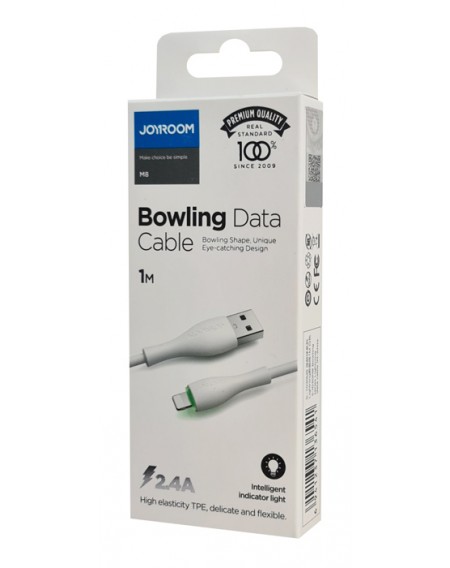 JOYROOM καλώδιο USB σε Lightning S-1030M8 με LED, 2.4A, 1m, λευκό
