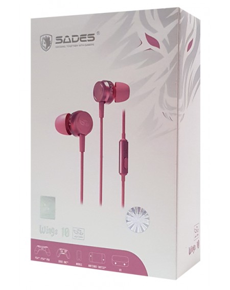 SADES gaming earphones Wings 10, magnetic, 10mm, 3.5mm, ροζ