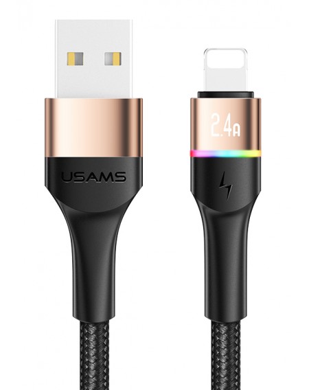 USAMS καλώδιο Lightning σε USB SJ534 με φωτισμό, 2.4A, 1.2m, χρυσό