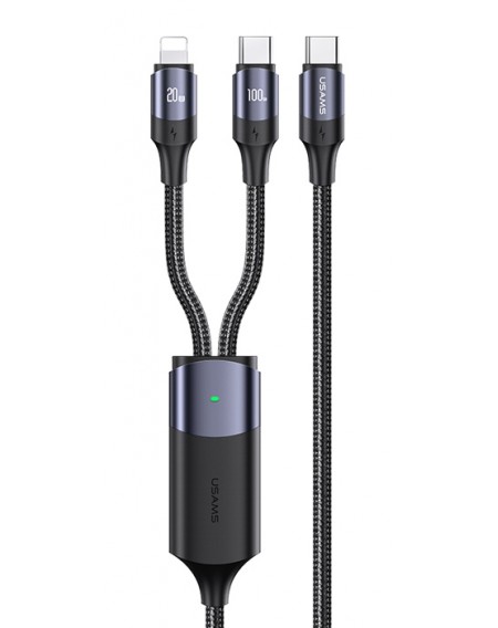 USAMS καλώδιο USB-C σε USB-C & Lightning US-SJ550, PD 100W, 1.2m, μαύρο