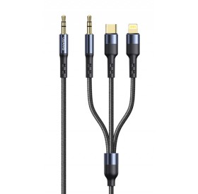 USAMS καλώδιο ήχου 3.5mm σε Lightning/USB-C/3.5mm US-SJ556, 1.2m, μαύρο