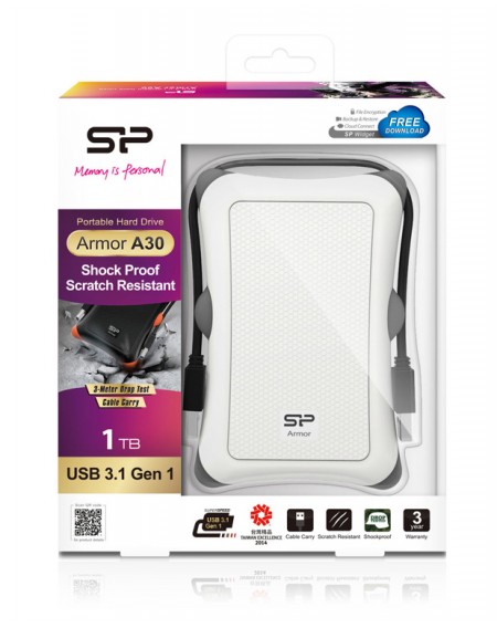SILICON POWER εξωτερικός HDD Armor A30, 1TB, USB 3.1, λευκός