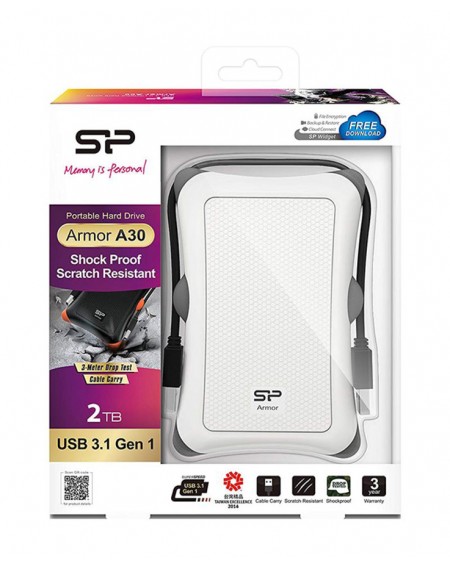 SILICON POWER εξωτερικός HDD Armor A30, 2TB, USB 3.1, λευκός