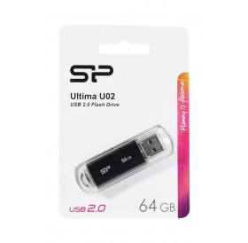 SILICON POWER USB Flash Drive Ultima U02, 64GB, USB 2.0, μαύρο