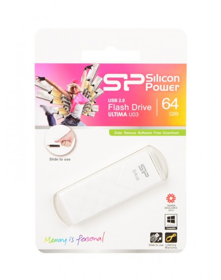 SILICON POWER USB Flash Ultima U03, 64GB, USB 2.0, λευκό