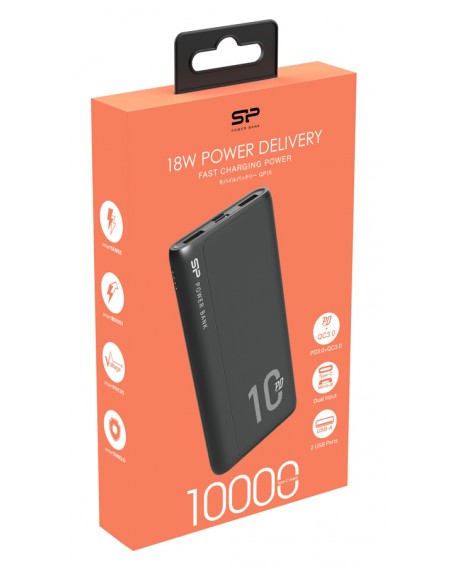 SILICON POWER power bank QP15, 10000mAh, 2x USB & USB Type-C, 3A, μαύρο