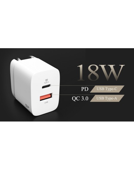 SILICON POWER φορτιστής τοίχου QM16, USB & USB-C 18W, UK/EU/AU/US, λευκό