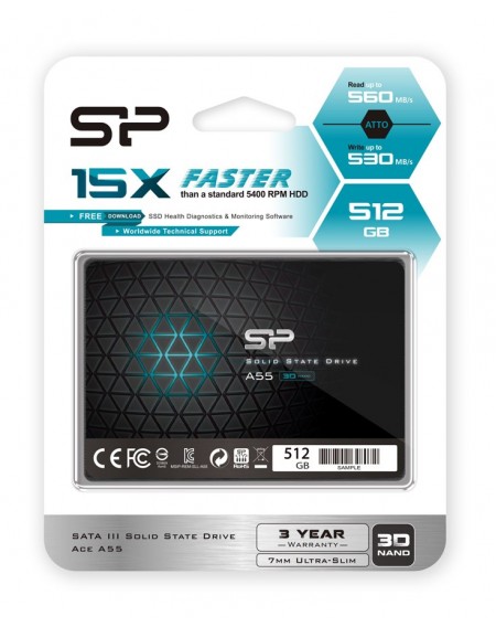 SILICON POWER SSD A55 512GB, 2.5", SATA III, 560-530MB/s 7mm, TLC