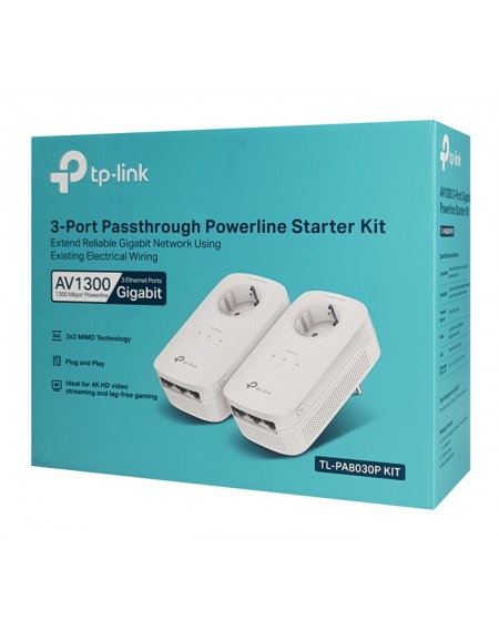 TP-LINK powerline TL-PA8030P kit passthrough, AV1300 3x Gigabit, Ver 3.0