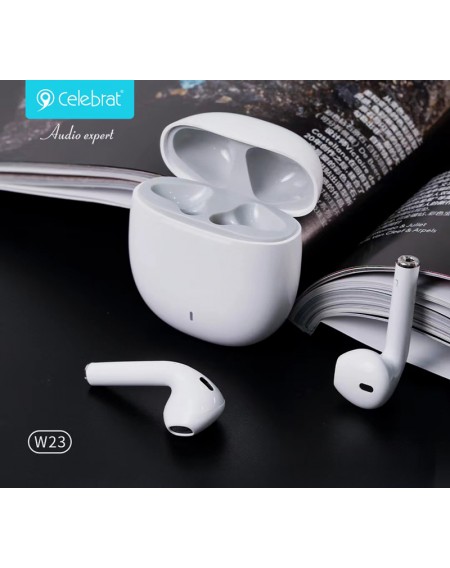 CELEBRAT earphones με θήκη φόρτισης TWS-W23, True Wireless, λευκά