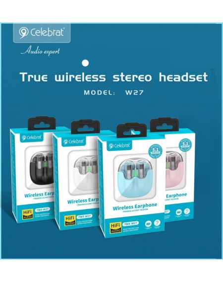 CELEBRAT earphones με θήκη φόρτισης TWS-W27, True Wireless, μαύρα