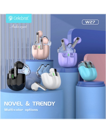 CELEBRAT earphones με θήκη φόρτισης TWS-W27, True Wireless, μπλε