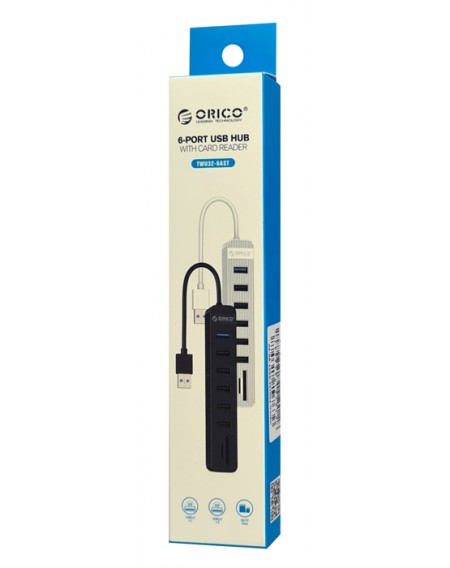 ORICO USB hub TWU32-6AST, 6x USB ports, SD/micro SD ports, μαύρο